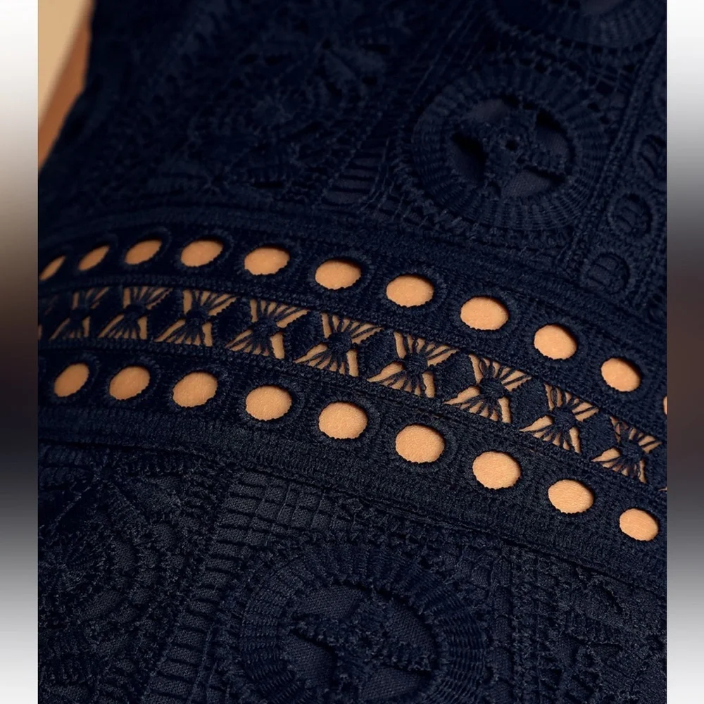 NWT Lulus Cocktail Ready Navy Blue Crochet Lace Midi Dress - Size XS - Picture 5 of 12